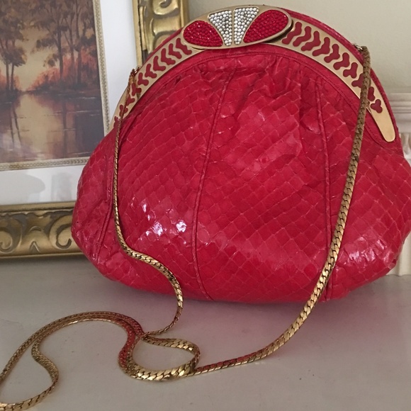Finesse La Model Red Snakeskin Clutch  Handbag - Picture 1 of 8